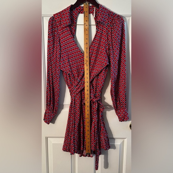 FREE PEOPLE S It Takes Two Lng Sleeve Geometric Belted Open Back Mini Dress Pink - Picture 10 of 14